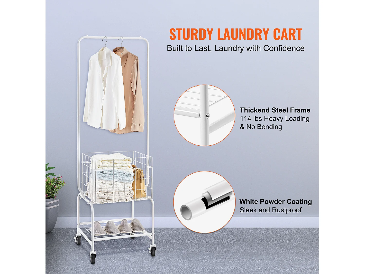 Chariot à Linge Roulant SucceBuy avec 4 Roues et Support Suspendu pour Salle de Bain