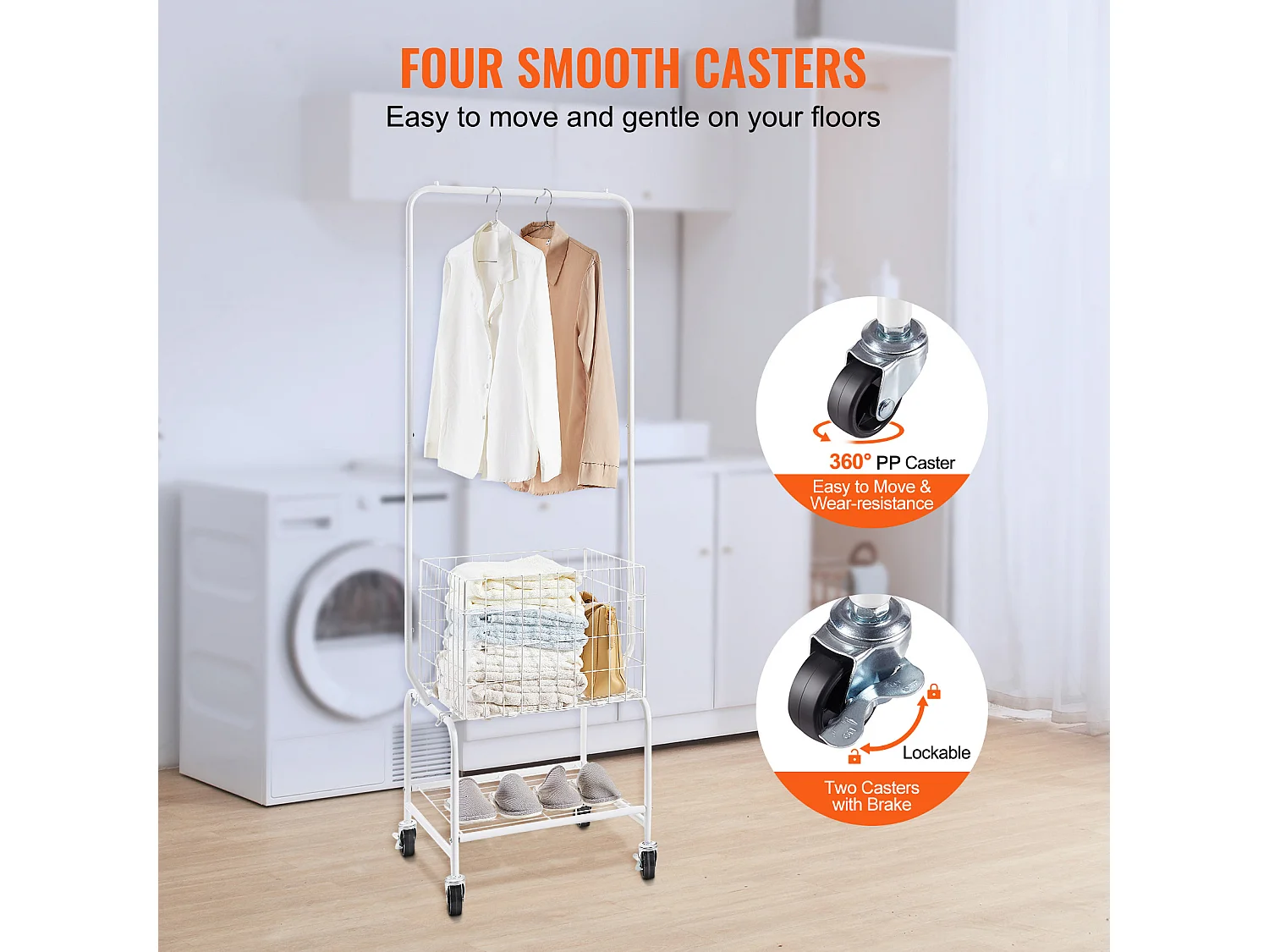 Chariot à Linge Roulant SucceBuy avec 4 Roues et Support Suspendu pour Salle de Bain