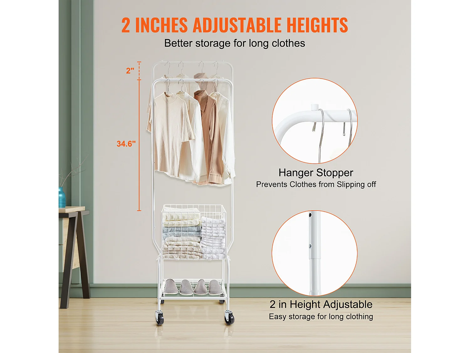 Chariot à Linge Roulant SucceBuy avec 4 Roues et Support Suspendu pour Salle de Bain