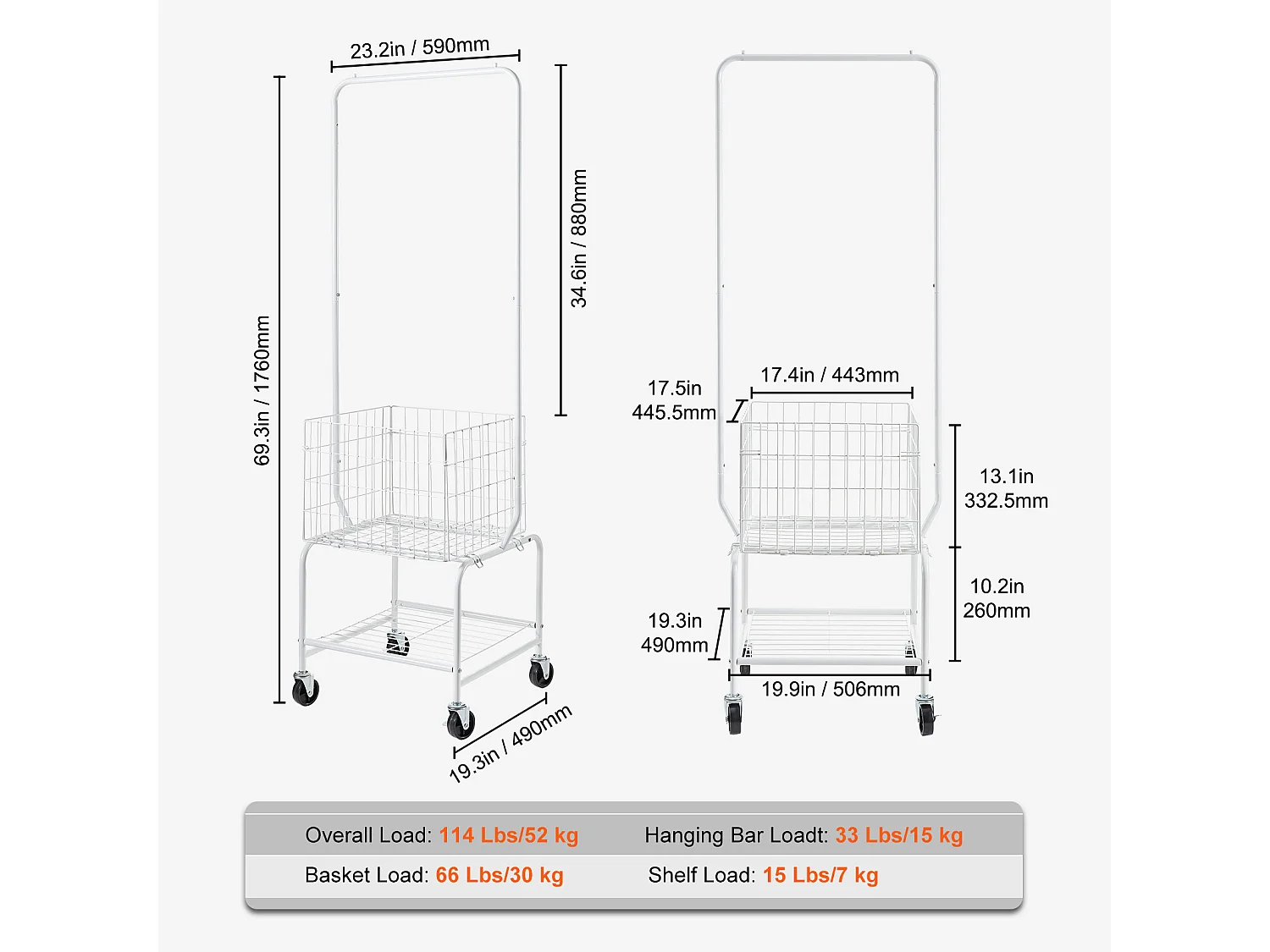 Chariot à Linge Roulant SucceBuy avec 4 Roues et Support Suspendu pour Salle de Bain