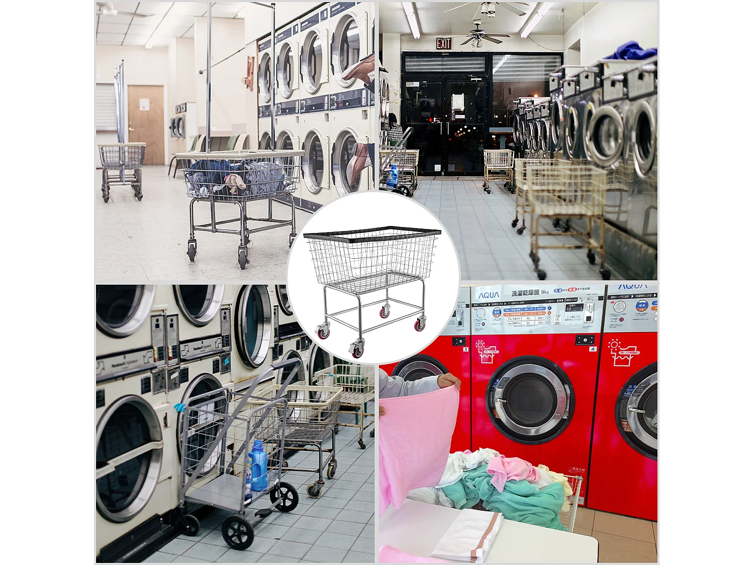 Chariot à Linge Roulant SucceBuy en Fil Métallique, Panier à Linge Robuste de 4.5 Boisseaux avec Roues de 12.7Cm