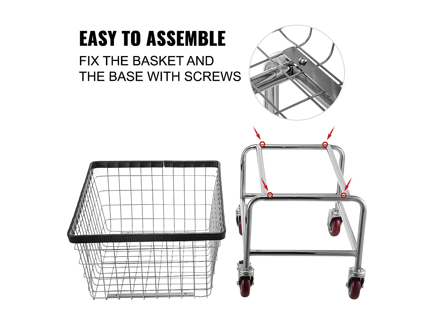 Rolling Wire Wózek na Pranie SucceBuy, 4,5 Buszela Wytrzymały Kosz na Pranie z 12.7Cm Kołami