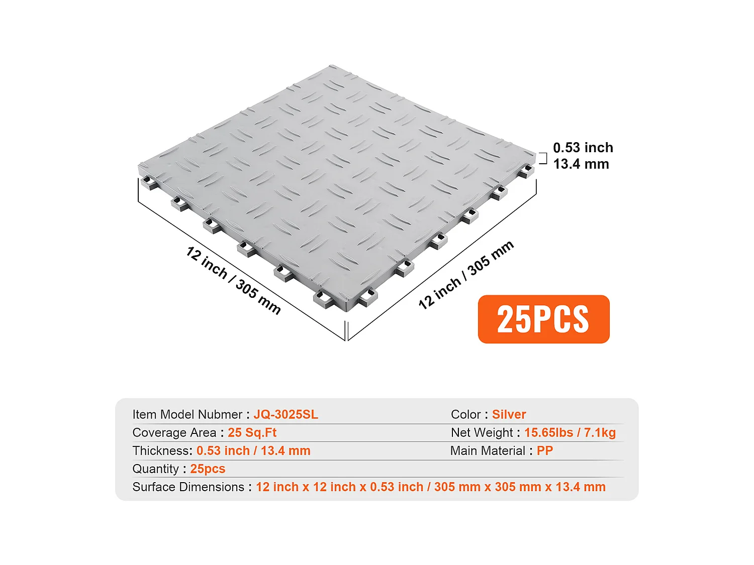 Dalles de Garage Emboîtables, SucceBuy Lot de 25 Carreaux de Garage à Emboîter 30.5x30.5 cm Argent