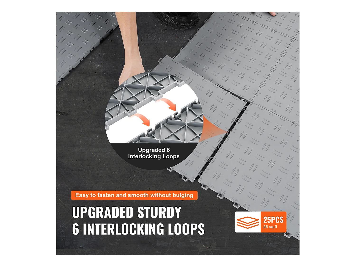 Dalles de Garage Emboîtables, SucceBuy Lot de 25 Carreaux de Garage à Emboîter 30.5x30.5 cm Argent