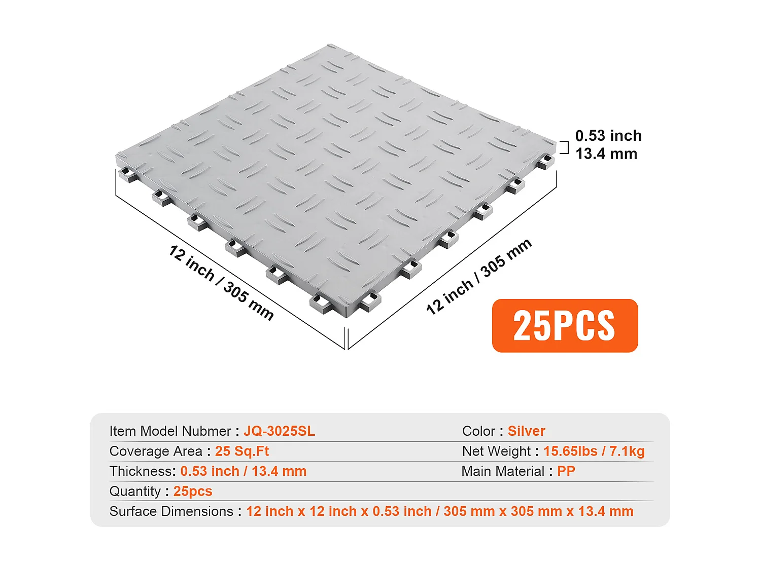 Dalles de Garage Emboîtables, SucceBuy Lot de 25 Carreaux de Garage à Emboîter 30.5x30.5 cm Argent