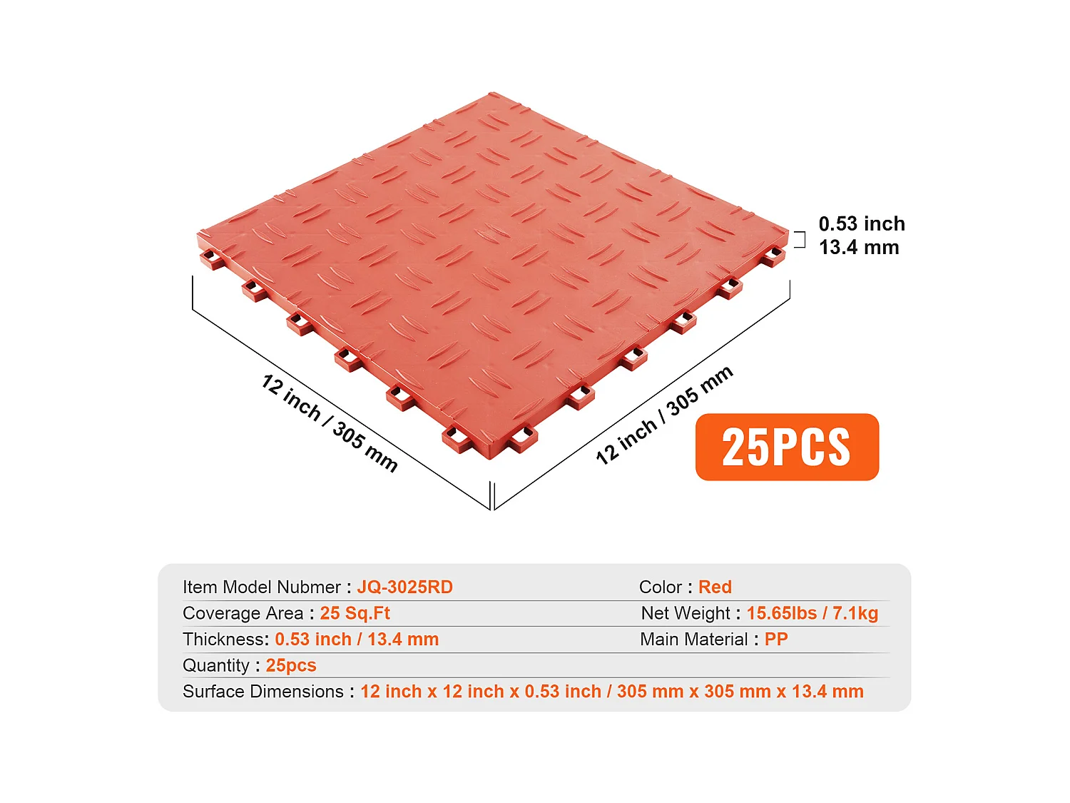 Piastrelle Autobloccanti per Garage, SucceBuy Piastrelle Autobloccanti per Garage Confezione da 25, 30.5x30.5 cm rosse