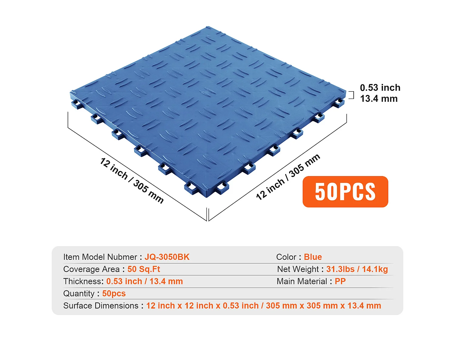 Dalles de Garage Emboîtables, SucceBuy Lot de 50 Carreaux de Garage à Emboîter 30.5x30.5 cm Bleu