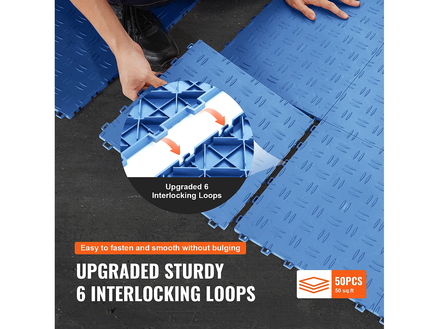 Dalles de Garage Emboîtables, SucceBuy Lot de 50 Carreaux de Garage à Emboîter 30.5x30.5 cm Bleu