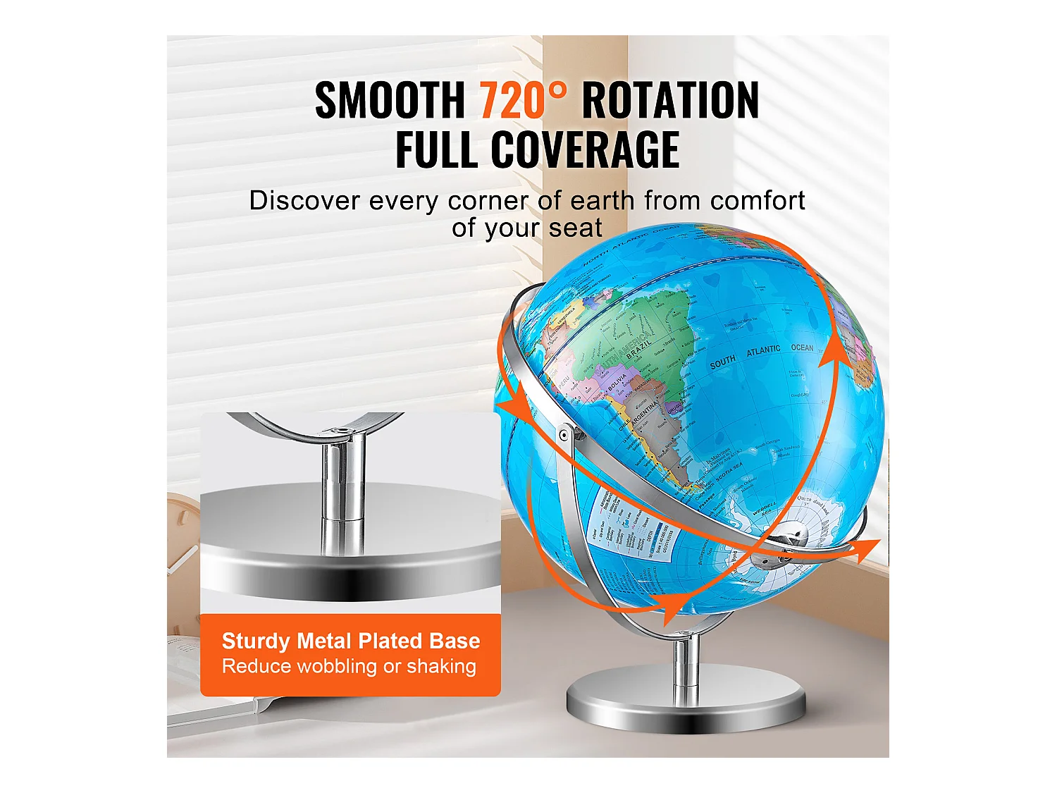 Globe Terrestre SucceBuy Lumineux avec Support, 330,2 Mm, Globe Terrestre avec Base Stable en Métal Lourd, Veilleuse LED Constellation Imprimée HD