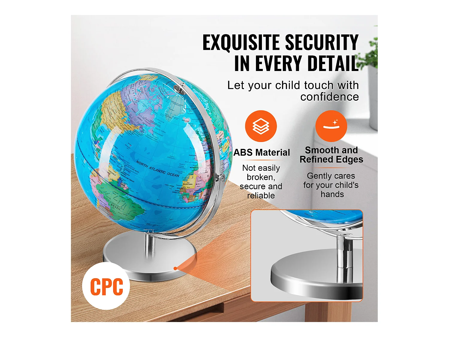 Globe Terrestre SucceBuy Lumineux avec Support, 330,2 Mm, Globe Terrestre avec Base Stable en Métal Lourd, Veilleuse LED Constellation Imprimée HD