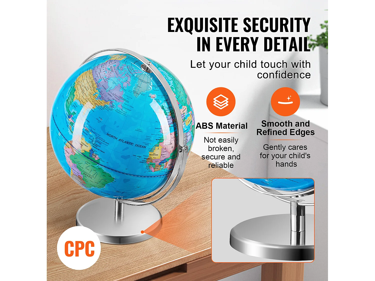 Globe Terrestre SucceBuy Lumineux avec Support, 330,2 Mm, Globe Terrestre avec Base Stable en Métal Lourd, Veilleuse LED Constellation Imprimée HD