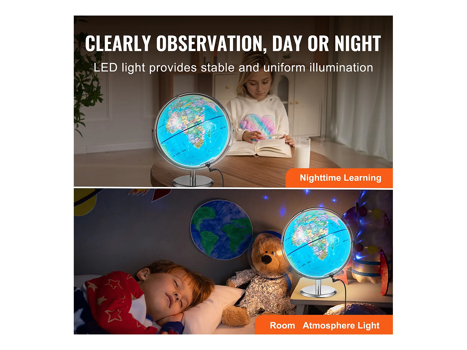 Globe Terrestre SucceBuy Parlant, 228,6 Mm, Globe Interactif pour L'apprentissage Précoce des Enfants, avec Stylo Intelligent, Veilleuse LED, Interface USB