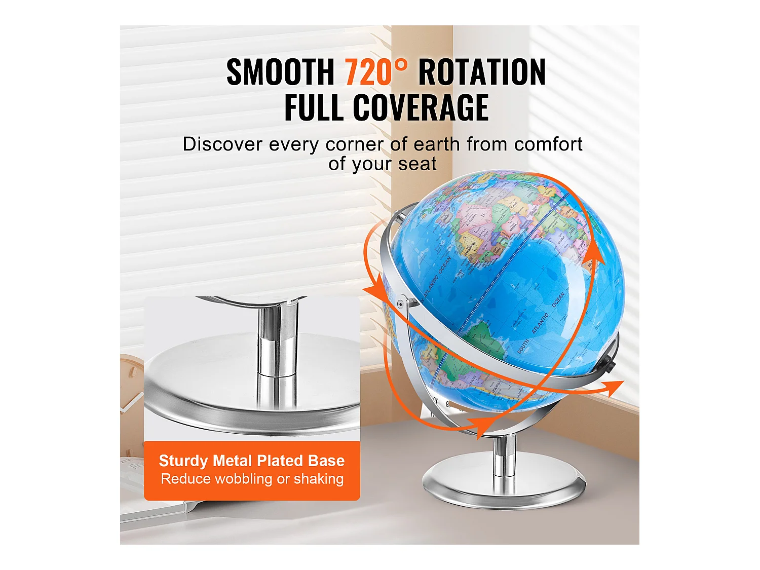 Globe Terrestre SucceBuy Parlant, 228,6 Mm, Globe Interactif pour L'apprentissage Précoce des Enfants, avec Stylo Intelligent, Veilleuse LED, Interface USB