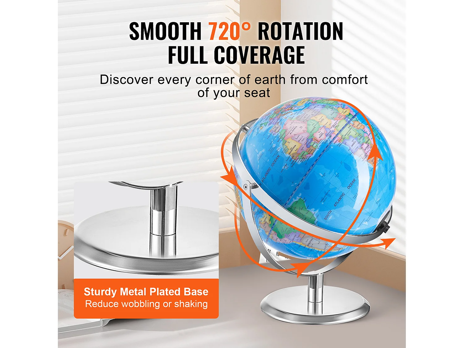 Globe Terrestre SucceBuy Parlant, 228,6 Mm, Globe Interactif pour L'apprentissage Précoce des Enfants, avec Stylo Intelligent, Veilleuse LED, Interface USB