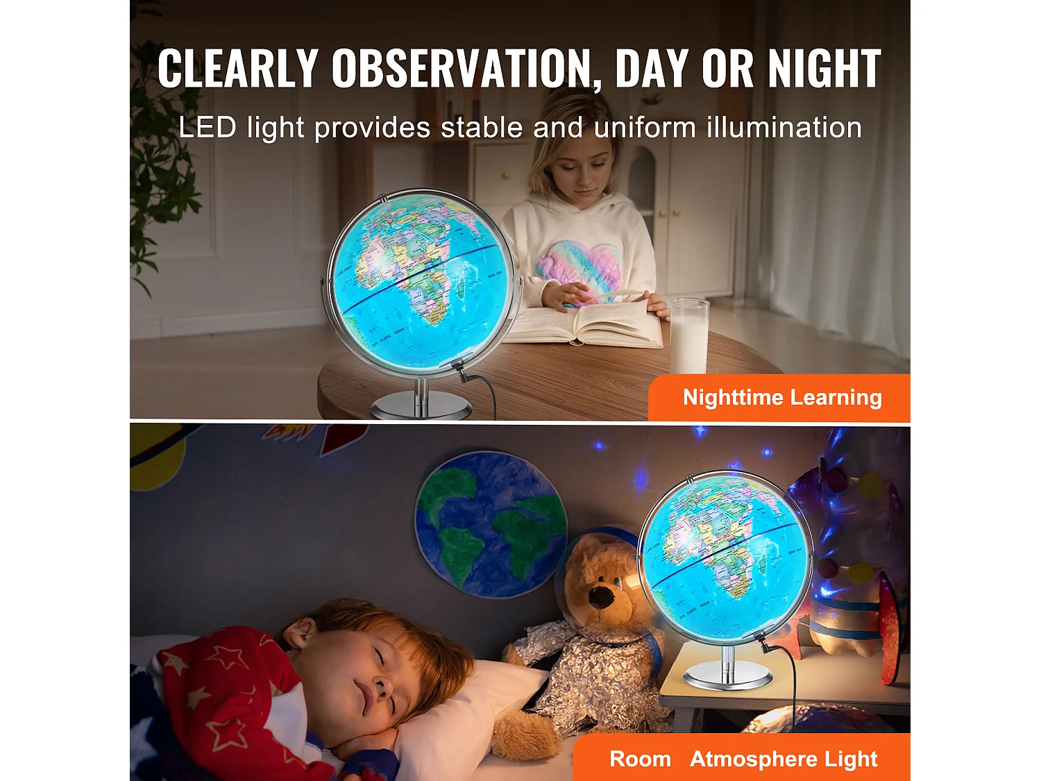 Globe Terrestre SucceBuy Parlant, 228,6 Mm, Globe Interactif pour L'apprentissage Précoce des Enfants, avec Stylo Intelligent, Veilleuse LED, Interface USB