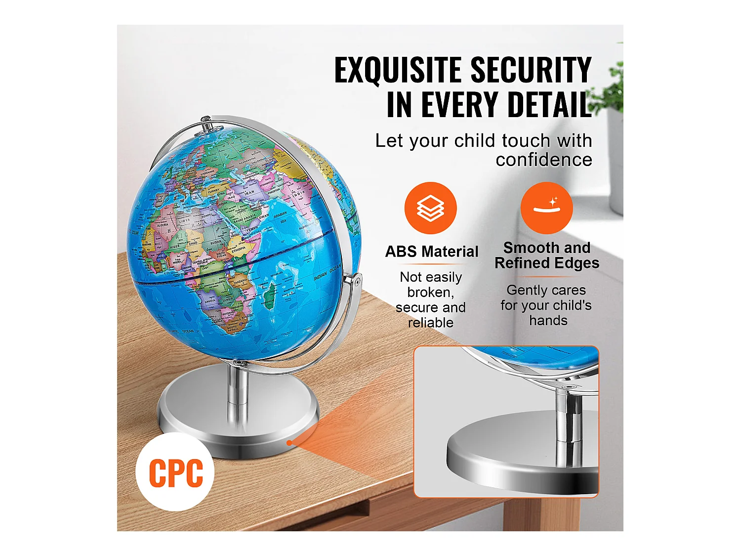 Globe Terrestre SucceBuy Lumineux avec Support, 228,6 Mm, Globe Terrestre Éducatif, Base Stable en Métal Lourd, Veilleuse LED Constellation Imprimée HD