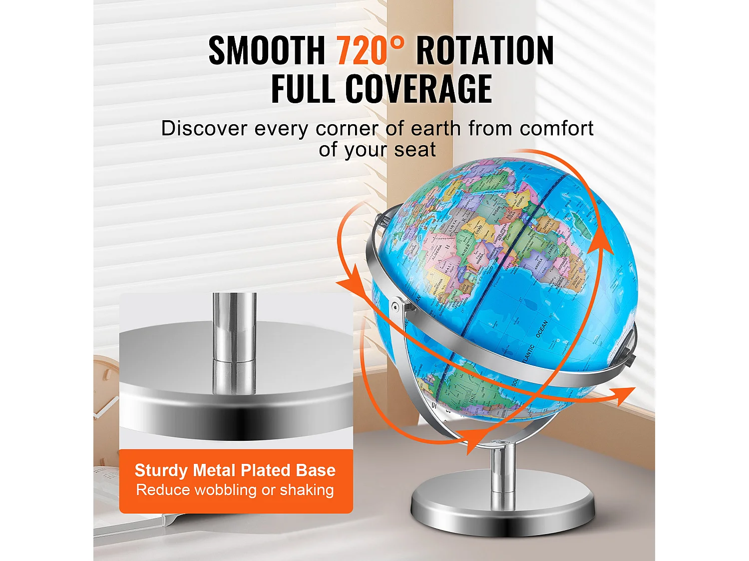 Globe Terrestre SucceBuy Lumineux avec Support, 228,6 Mm, Globe Terrestre Éducatif, Base Stable en Métal Lourd, Veilleuse LED Constellation Imprimée HD