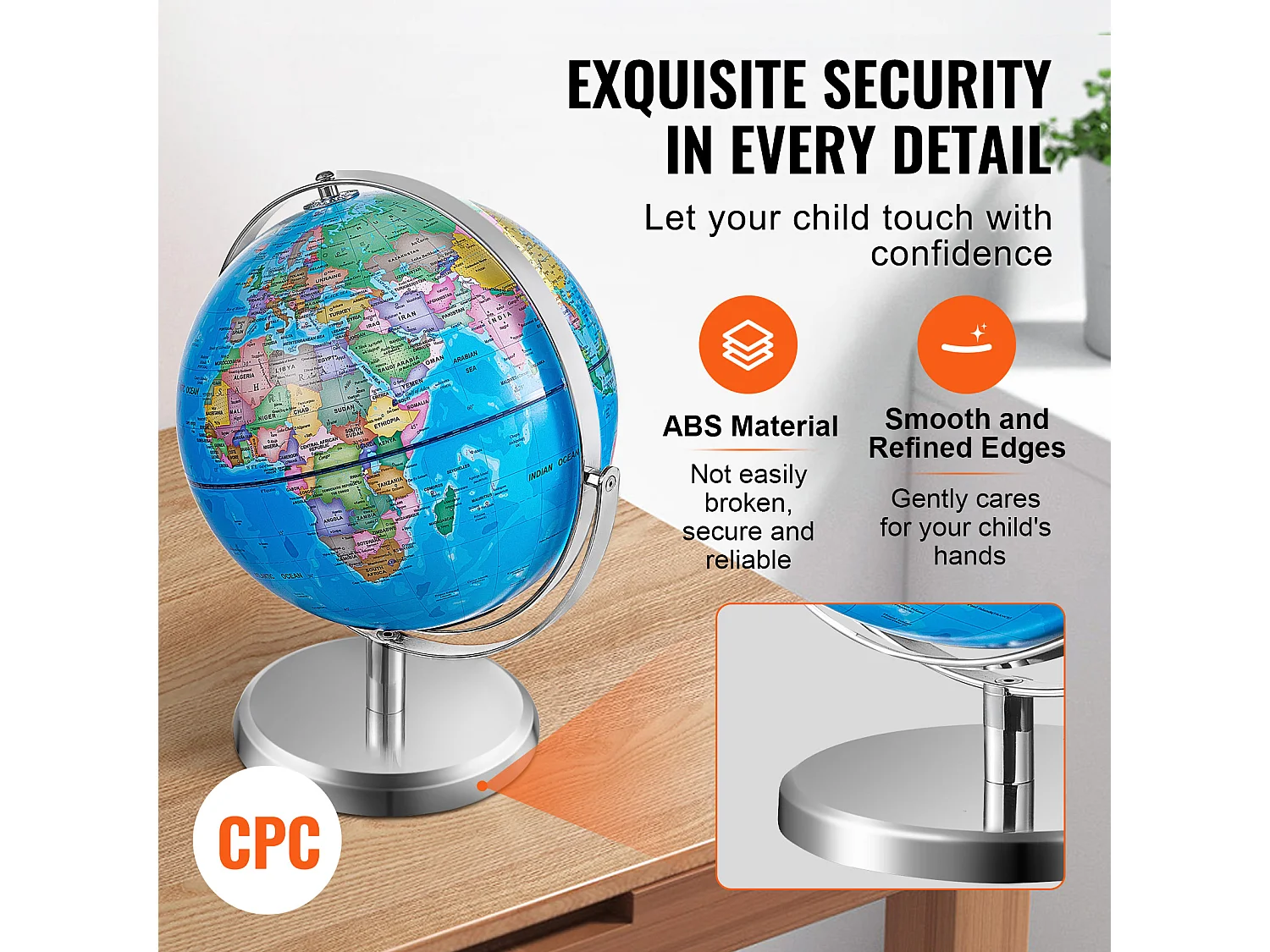 Globe Terrestre SucceBuy Lumineux avec Support, 228,6 Mm, Globe Terrestre Éducatif, Base Stable en Métal Lourd, Veilleuse LED Constellation Imprimée HD