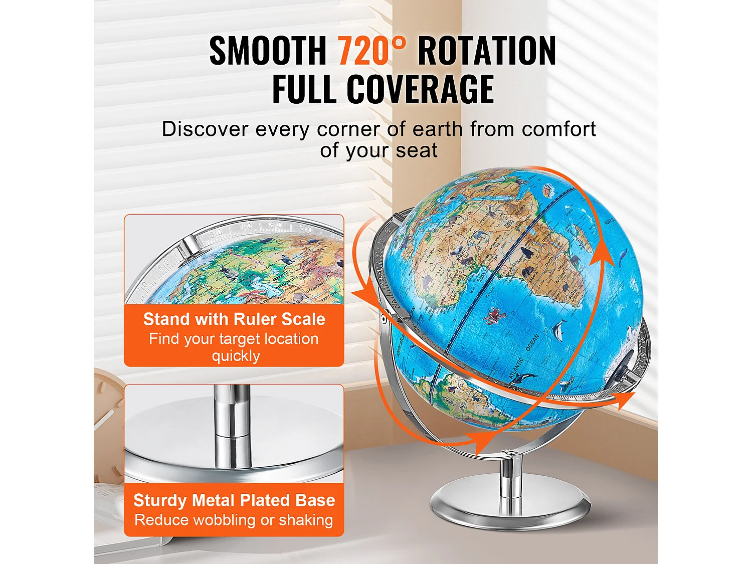 Wereldbol SucceBuy Kids Globe, 254 Mm, Interactieve AR-Globe met AR-App Golden Globe, LED-Nachtlampje, 720° Rotatie