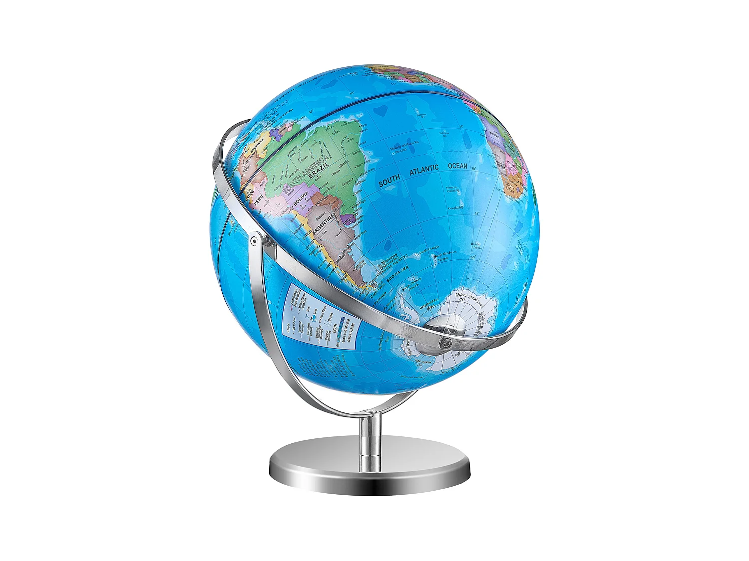 Globe Terrestre SucceBuy Lumineux avec Support, 330,2 Mm, Globe Terrestre avec Base Stable Métal Lourd, Carte Imprimée HD, Éclairage de Nuit LED, Rotatif 720°