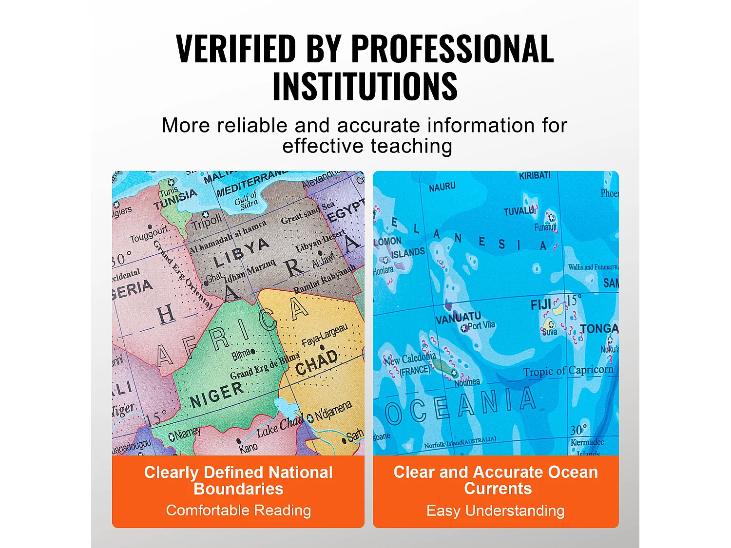 Globus SucceBuy Podświetlany Globus ze Stojakiem, 330,2 Mm, Globus Świata ze Stabilną Ciężką Metalową Podstawką, Mapa Drukowana w HD, Lampka Nocna LED, Obrót o 720°