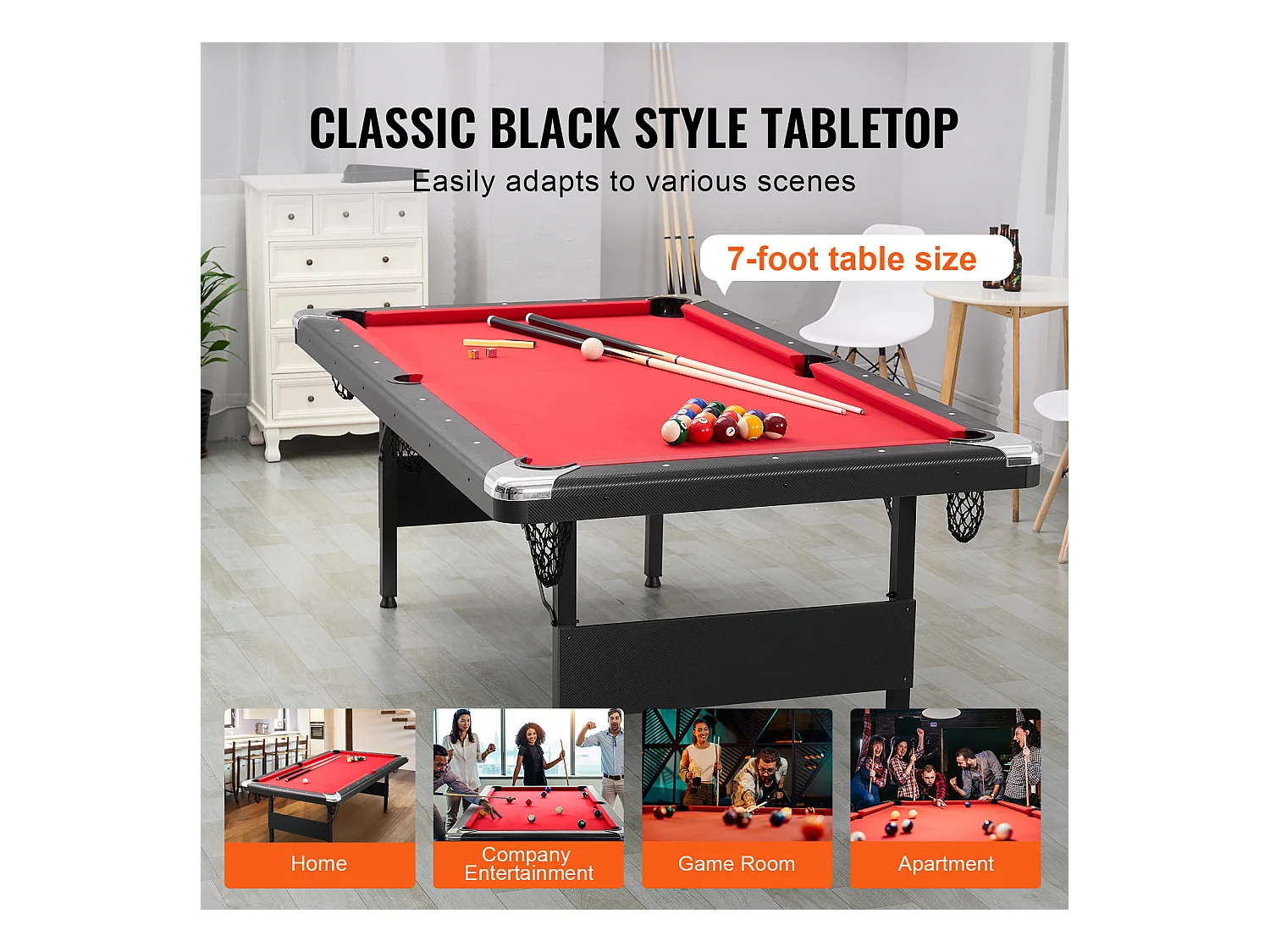 Table Transformable, SucceBuy Table de Billard de 213 cm, Table de Billard Portable avec Tissu Rouge pour Salle de Jeux