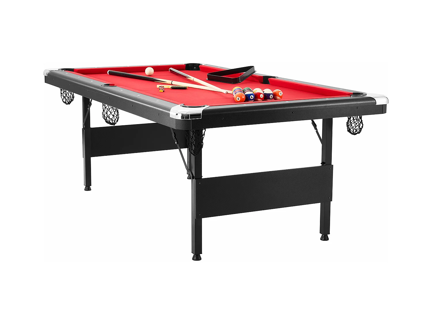 Umwandelbarer Tisch, SucceBuy 213 cm-Billardtisch, Tragbarer Billardtisch mit Rotem Tuch für Spielzimmer