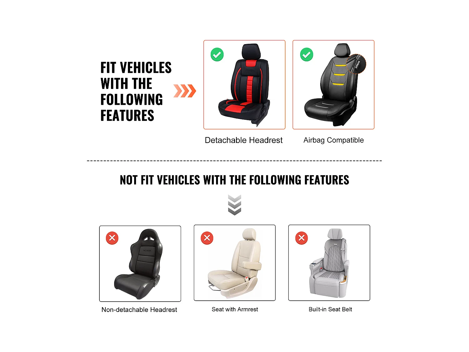 Housses de Siège, SucceBuy Lot de 6 Housses de Siège Avant Universelles pour Voitures Noir