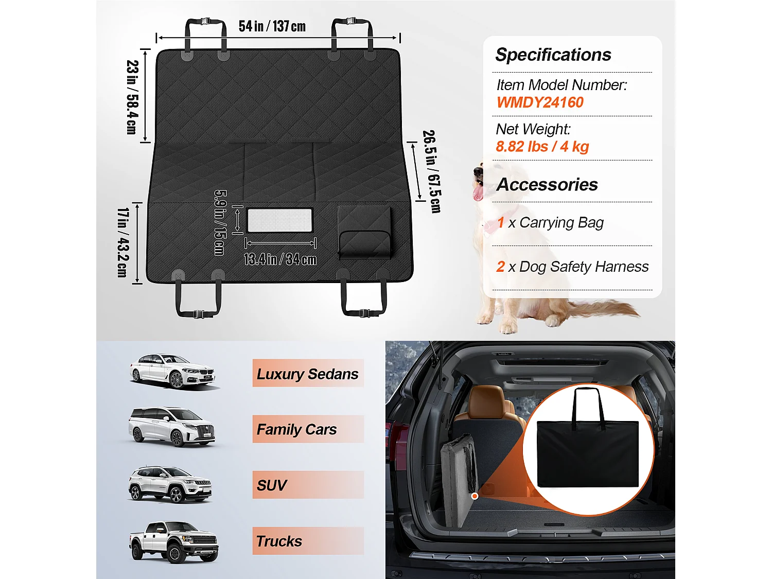 Housse, SucceBuy Housse de Siège de Voiture pour Chien 137 cm x 67 cm Imperméable 600D pour SUV