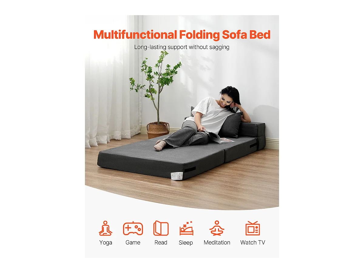 Modernes Schlafsofa, SucceBuy 3-in-1 Klappsofa mit 2 Kissen, Dunkelgrau, Twin