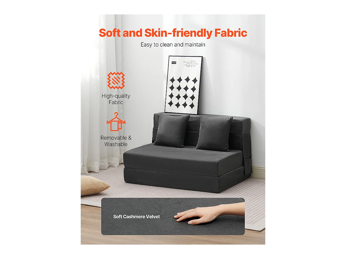 Modernes Schlafsofa, SucceBuy 3-in-1 Klappsofa mit 2 Kissen, Dunkelgrau, Twin