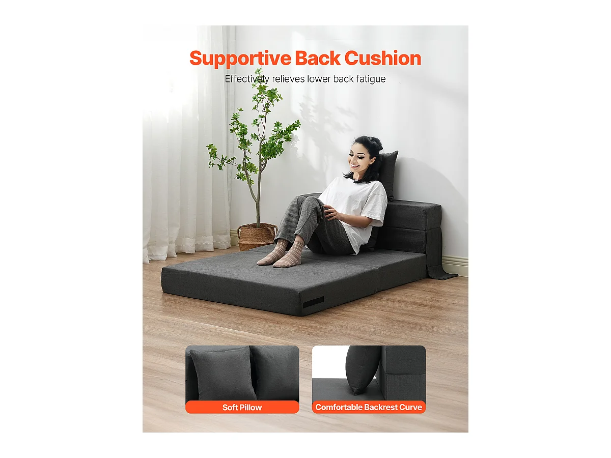 Modernes Schlafsofa, SucceBuy 3-in-1 Klappsofa mit 2 Kissen, Dunkelgrau, Twin