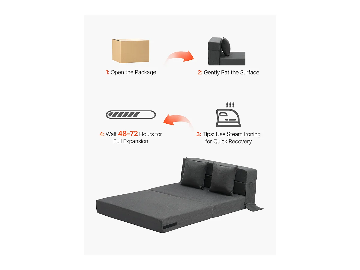 Modernes Schlafsofa, SucceBuy 3-in-1 Klappsofa mit 2 Kissen, Dunkelgrau, Twin