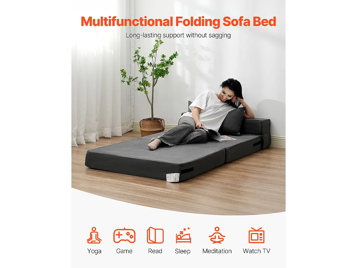 Modernes Schlafsofa, SucceBuy 3-in-1 Klappsofa mit 2 Kissen, Dunkelgrau, Twin