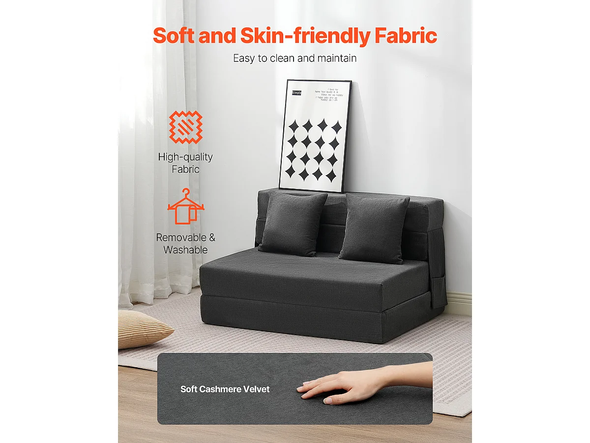 Modernes Schlafsofa, SucceBuy 3-in-1 Klappsofa mit 2 Kissen, Dunkelgrau, Twin