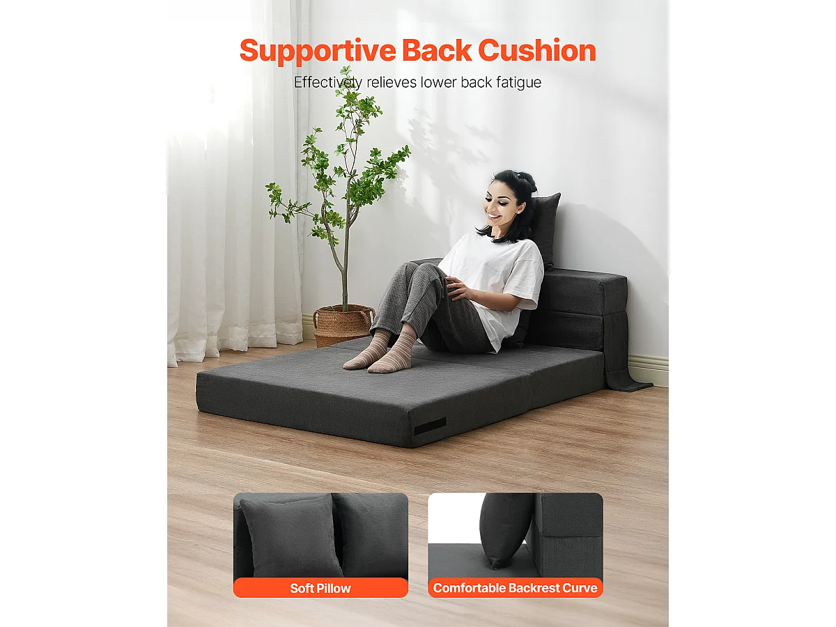 Modernes Schlafsofa, SucceBuy 3-in-1 Klappsofa mit 2 Kissen, Dunkelgrau, Twin