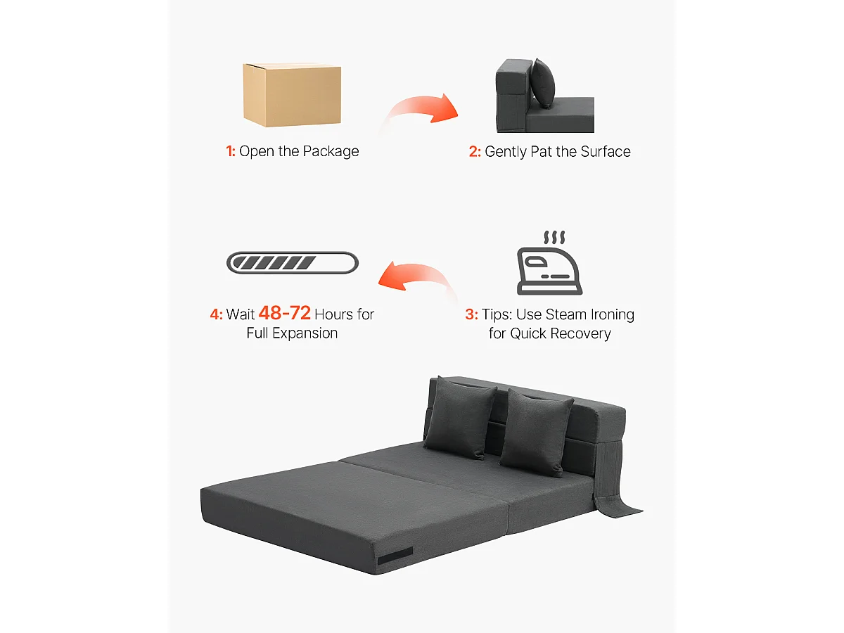 Modernes Schlafsofa, SucceBuy 3-in-1 Klappsofa mit 2 Kissen, Dunkelgrau, Twin