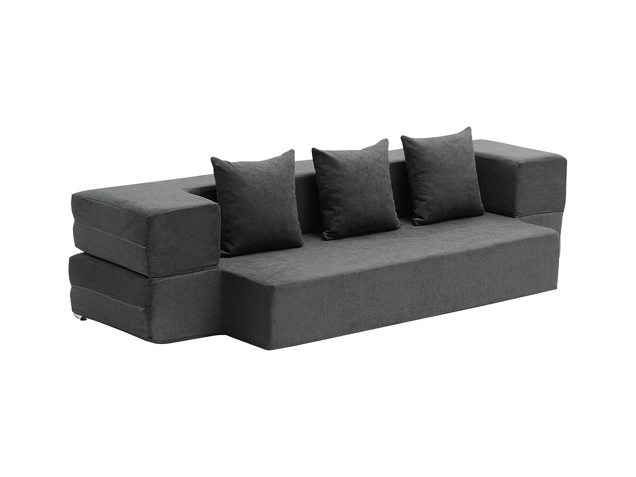 Canapé-lit Moderne, SucceBuy Canapé-lit Pliant 3 en 1 avec 3 Oreillers pour Lit Simple Gris Foncé