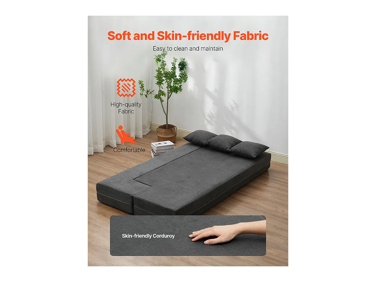 Canapé-lit Moderne, SucceBuy Canapé-lit Pliant 3 en 1 avec 3 Oreillers pour Lit Simple Gris Foncé