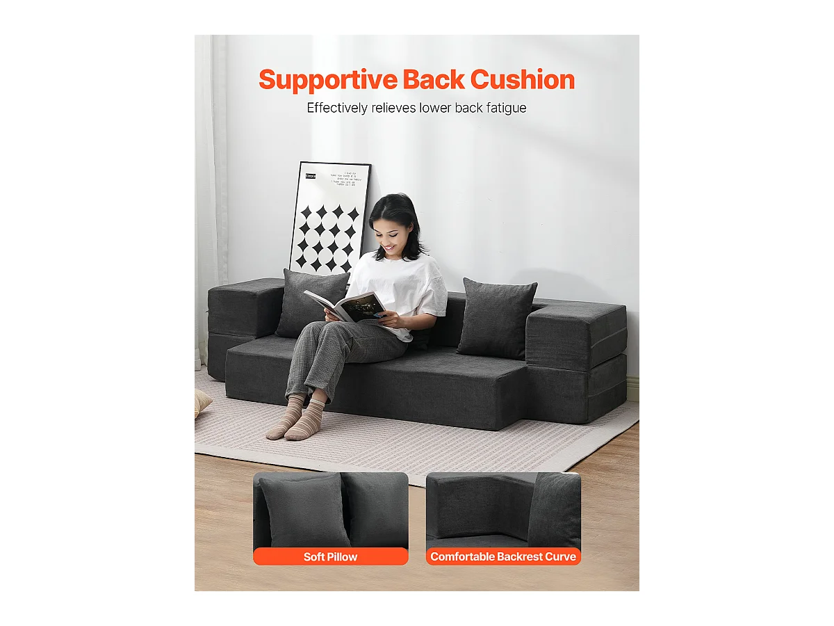 Canapé-lit Moderne, SucceBuy Canapé-lit Pliant 3 en 1 avec 3 Oreillers pour Lit Simple Gris Foncé