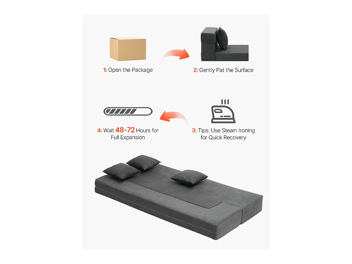 Canapé-lit Moderne, SucceBuy Canapé-lit Pliant 3 en 1 avec 3 Oreillers pour Lit Simple Gris Foncé