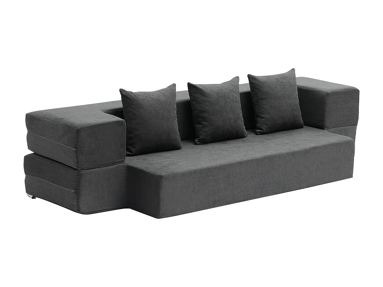 Canapé-lit Moderne, SucceBuy Canapé-lit Pliant 3 en 1 avec 3 Oreillers pour Lit Simple Gris Foncé