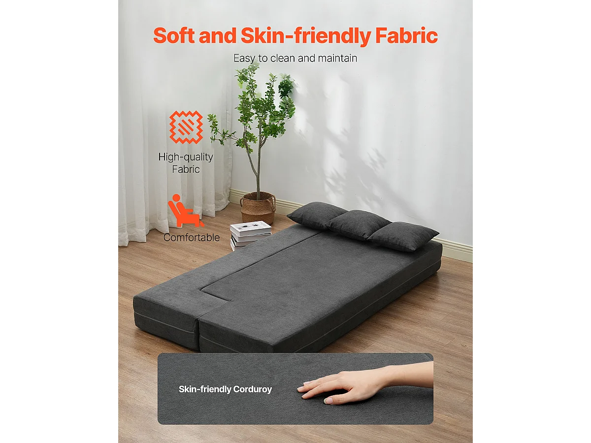 Canapé-lit Moderne, SucceBuy Canapé-lit Pliant 3 en 1 avec 3 Oreillers pour Lit Simple Gris Foncé