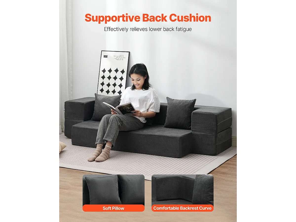 Canapé-lit Moderne, SucceBuy Canapé-lit Pliant 3 en 1 avec 3 Oreillers pour Lit Simple Gris Foncé