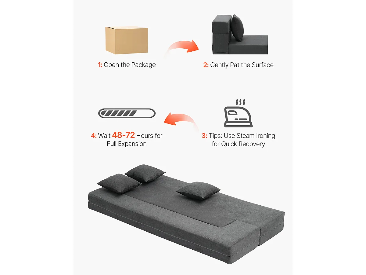 Canapé-lit Moderne, SucceBuy Canapé-lit Pliant 3 en 1 avec 3 Oreillers pour Lit Simple Gris Foncé