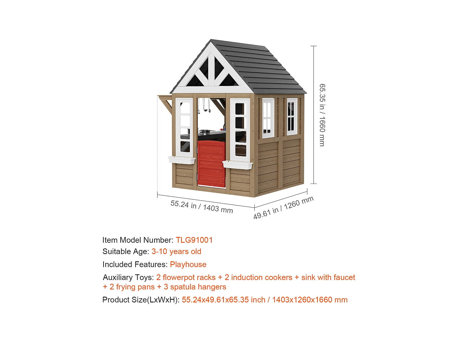 Maison de Jeux Enfant, SucceBuy Maisonnette de Jeu en Bois pour Enfants avec Porte, Fenêtre, Évier