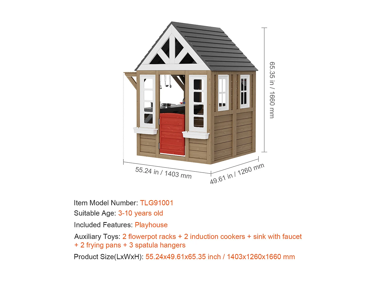 Maison de Jeux Enfant, SucceBuy Maisonnette de Jeu en Bois pour Enfants avec Porte, Fenêtre, Évier