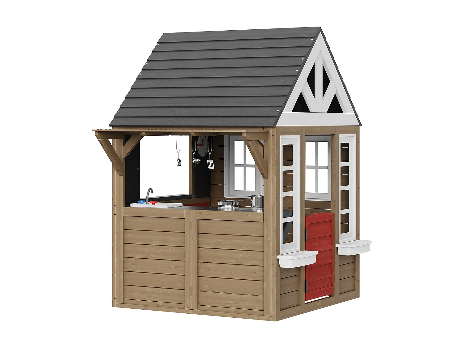 Maison de Jeux Enfant, SucceBuy Maisonnette de Jeu en Bois pour Enfants avec Porte, Fenêtre, Évier