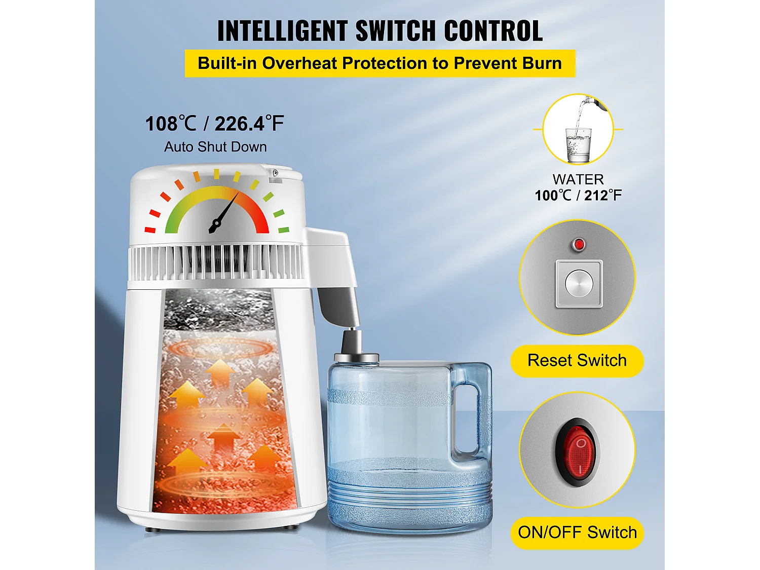 Petit Electroménager SucceBuy Distillateur D'Eau Pure 4 L, Filtre Purificateur D'Eau 1 L/H, Maison Médicale Dentaire, 220 V