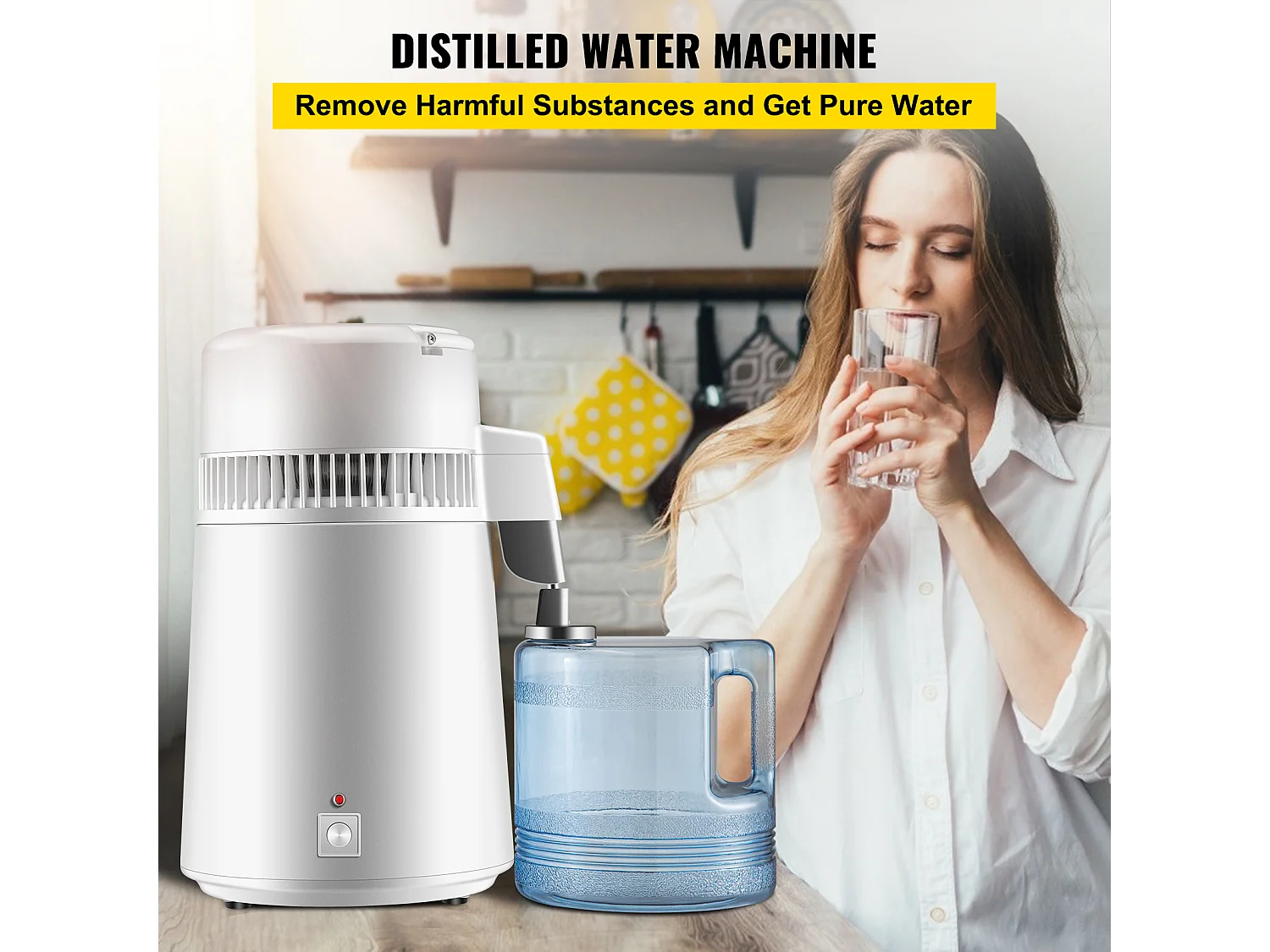 Petit Electroménager SucceBuy Distillateur D'Eau Pure 4 L, Filtre Purificateur D'Eau 1 L/H, Maison Médicale Dentaire, 220 V